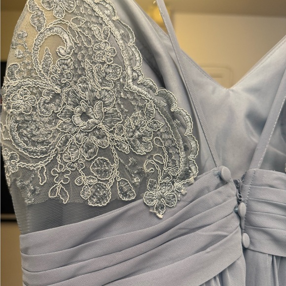 Azazie Blue Ruched Prom Dress - Picture 3 of 7